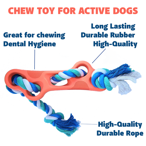 Rubber Bone Dog Chew Toy with Tug Rope -- Great for Active Dogs