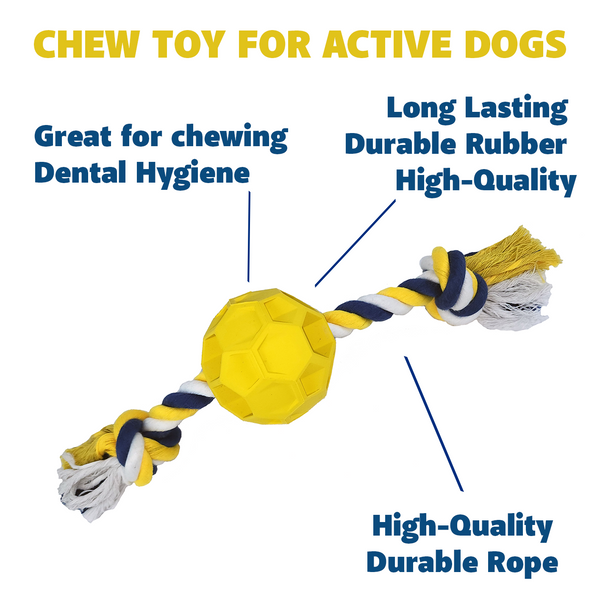 Rubber Soccer Ball Chew Toy with Tug Rope  -- Great for Active Dogs