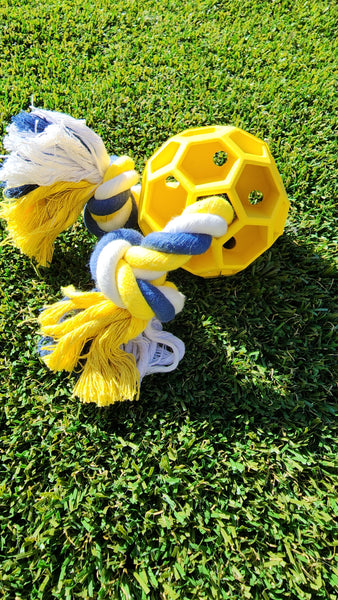 Rubber Soccer Ball Chew Toy with Tug Rope  -- Aggressive Dog Chewers -- Toys for Dogs of All Sizes - Harle Dogs