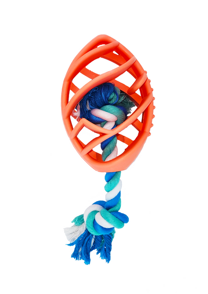 Rubber Football Dog Chew Toy with Tug Rope -- Aggressive Dog Chewers -- Toys for Dogs of All Sizes -- Coral - Harle Dogs