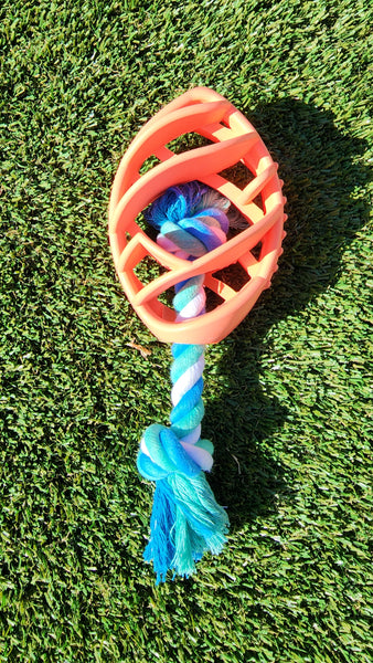 Rubber Football Dog Chew Toy with Tug Rope -- Aggressive Dog Chewers -- Toys for Dogs of All Sizes -- Coral - Harle Dogs
