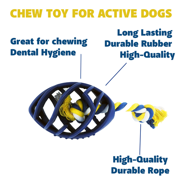 Rubber Football Dog Chew Toy with Tug Rope -- Great for Active Dogs -- Navy Blue