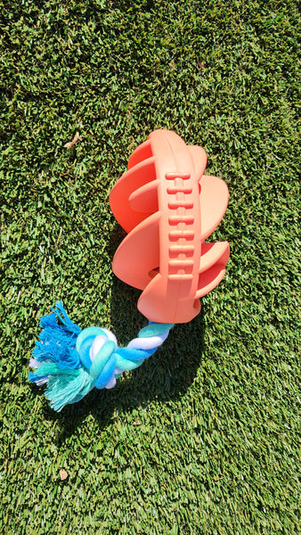 Rubber Football Dog Chew Toy with Tug Rope -- Aggressive Dog Chewers -- Toys for Dogs of All Sizes -- Coral - Harle Dogs