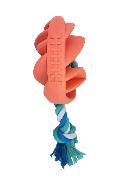 Rubber Football Dog Chew Toy with Tug Rope -- Aggressive Dog Chewers -- Toys for Dogs of All Sizes -- Coral - Harle Dogs